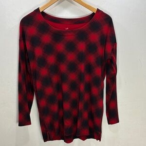 J. Jill Supima Scoop Neck Red and Black Plaid Long Sleeve Comfy Warm Tunic SZ XS